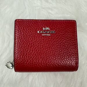 Coach Snap Wallet In Pebbled Leather/Silver/Dark Cardinal CBO77 NWT